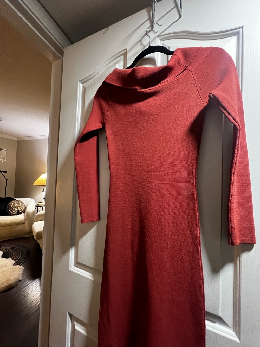 Bardot Long Sleeve Knit Dress in Rust
